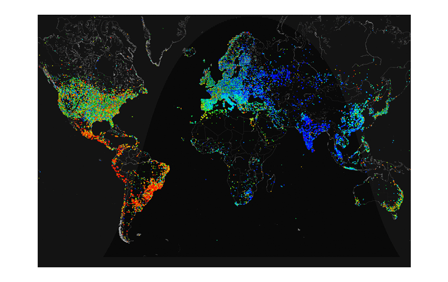 Un mapa da Rede. Fotografía en Wikimedia Commons de Carna Botnet baixo Dominio público